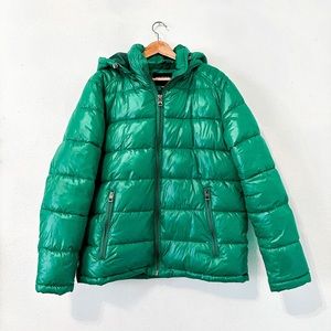 GUESS brand Hooded Puffer Coat (mens size: L / color: kelly green)